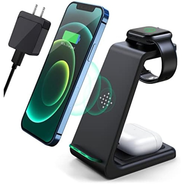 Wireless Charging Station,3 in 1 Fast Charging Station,Wireless Charger Stand for iPhone 13/12/11 Pro Max/X/Xs Max/8/8 Plus, AirPods 3/2/pro, iWatch Series 7/6/5/SE/4/3/2, and Samsung Phones