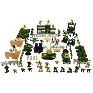 Xiaojikuaipao 90 Pieces Army Men Playset 5cm Soldier Action Figures with Tanks Planes Flags & More Accessories Army Base Model Toy