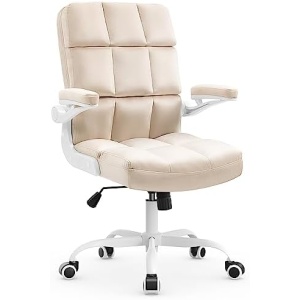 YAMASORO Ergonomic Office Chair Beige Fabric Rolling Swivel Task Computer Desk Chairs for Adults and Teens, Executive Chair with Wheels and Flip-up Arms