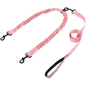 YAODHAOD Double Dog Leash for Two Dogs, 360° Swivel No Tangle with Soft Handle,Shock Absorbing Bungee Reflective Heavy 2 Dog Leashes, Walking & Training Leash Two Dogs Splitter (Pink)