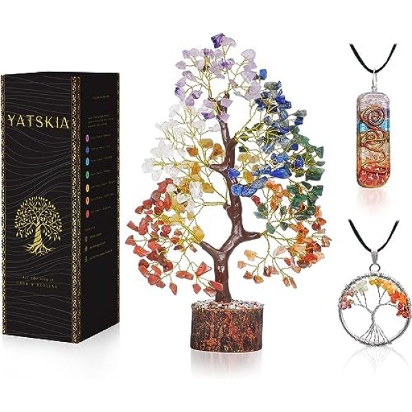 YATSKIA Seven Chakra Tree of Life - Crystal Tree for Positive Energy - Tree of Life Decor - Feng Shui Decor - Spiritual Gifts - 7 Chakra Tree, Money Tree - Stone Tree - Home Decor - Crystal Decor