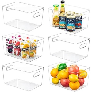 YIHONG Clear Pantry Storage Organizer Bins, 6 Pack Plastic Food Storage Bins with Handle for Kitchen,Refrigerator, Freezer,Cabinet Organization and Storage