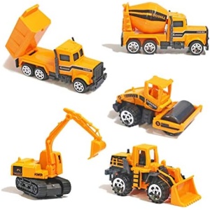 YIMORE Alloy Construction Engineering Truck Models Mini Pocket Size Play Vehicles Cars Toy Cake Toppers for Kids Toddlers Boys (5Pcs Set)