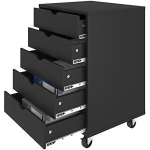 YITAHOME 5 Drawer Chest, Mobile File Cabinet with Wheels, Home Office Storage Dresser Cabinet, Black