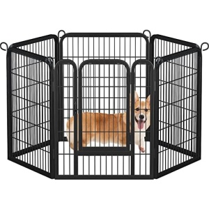 Yaheetech Dog Pen Outdoor, 6 Panels 32 Inch Puppy Playpen for Cat/Rabbit/Small Animals Heavy Duty Foldable Pet Exercise Fence Enclosure Run Kennel for RV Camping Garden Black