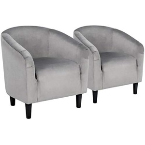 Yaheetech Velvet Comfy Accent Chairs Tufted Modern Barrel Chair with Soft Padded for Living Room/Waiting Room/Bedroom, Light Grey, Set of 2