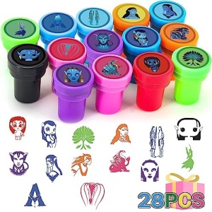 Yelieru 28pcs Cartoon Party Stampers for Kids, Cool Movie Themed Birthday Party Supplies Favors, School Classroom Rewards Prizes, Goody Bag Treat Bag Stuff for Movie Party Gifts