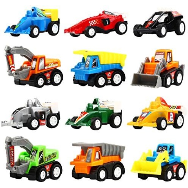 Yeonha Toys Pull Back Vehicles, 12 Pack Mini Assorted Construction Vehicles and Race Car Toy, Vehicles Truck Mini Car Toy for Kids Toddlers Boys Child, Pull Back and Go Car Toy Play Set
