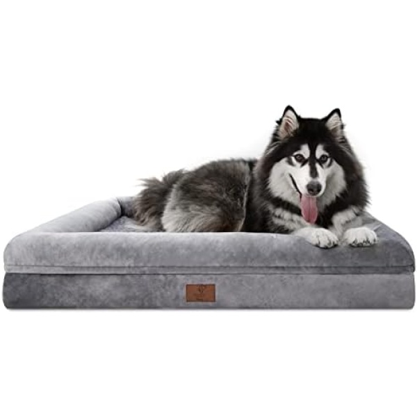 Yiruka XL Dog Bed, Orthopedic Washable Dog Bed with [Removable Bolster/Pillow], Grey Waterproof Dog Bed