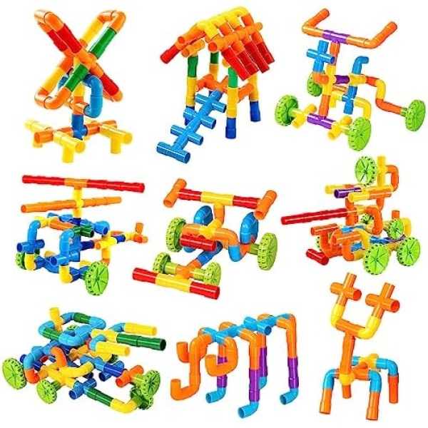 YySiRui 148 Piece Pipeline Building Blocks with 36 Section Magic Ruler, STEM Building Blocks, Building Block Pipe, Preschool Learning Toys, Construction Set Build, Present Gift for Toddler Aged 3+