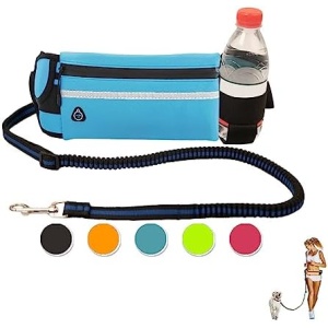 ZIHHO Hands Free Leash for Pet,Blue Dogs Leash Hands Free with Waterproof Zipper Pouch Large Dogs Reflective Durable Adjustable Waist Belt with Bungee for Dog Training Running Jogging Hiking