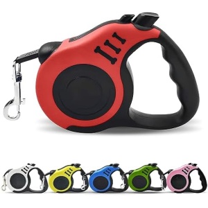 ZITTYX Retractable Dog Leash 16 ft., Comfortable Pet Walking Leash, Strong Nylon Tape, Leash Dog-Free, One-Handed One Button Lock & Release, Perfect for Medium or Smaller Dog (Red, 16 FT)