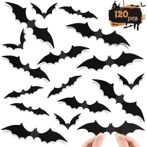 ZYFLSQ 120 Pcs Bats Wall Decor Halloween Decorations, 3D Bat Stickers for Home Decor 4 Size Scary Black Spooky Bats Party Supplies