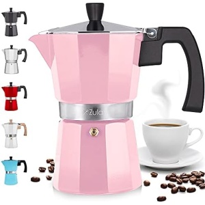 Zulay Classic Italian Style 5.5 Espresso Cup Moka Pot, Classic Stovetop Espresso Maker for Great Flavored Strong Espresso, Makes Delicious Coffee, Easy to Operate & Quick Cleanup Pot (Pink)