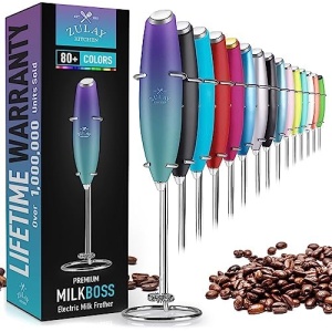 Zulay Powerful Milk Frother Handheld Foam Maker for Lattes - Whisk Drink Mixer for Coffee, Mini Foamer for Cappuccino, Frappe, Matcha, Hot Chocolate by Milk Boss (Aurora Lights)
