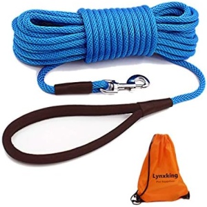 lynxking Check Cord Dog Leash Long Lead Training Tracking Line Comfortable Handle Heavy Duty Puppy Rope 10ft 15ft 30ft 50ft for Small Medium Large Dog Blue