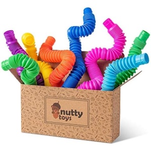 nutty toys 8pk Pop Tubes Sensory Toys (Large) Fine Motor Skills Learning Toddler Toy for Kids Top ADHD Autism Fidget 2023 Best Toddler Travel Toy Gifts Idea Unique Christmas Boy Girl Stocking Stuffers