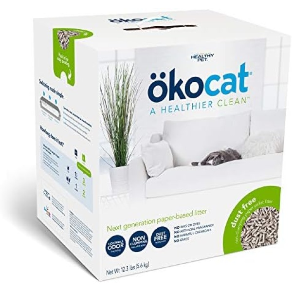 ökocat Dust-Free Natural Paper Non-Clumping Cat Litter Pellets with Odor Control, Large, 12.3 lbs