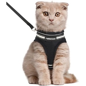 rabbitgoo Cat Harness and Leash Set for Walking Escape Proof, Adjustable Soft Kittens Vest with Reflective Strip for Cats, Comfortable Outdoor Vest, Black, L