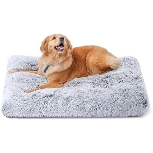 sycoodeal Dog Bed,Crate Pet Bed Kennel Pad,Soft Plush Washable,Comfortable Dog Bed,Suitable for Medium & Large Dogs (Grey)