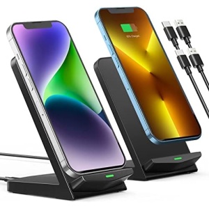 𝟮𝟬𝟮𝟯 𝗡𝗲𝘄 Wireless Charger,2 Pack Wireless Charger,Dual-Coil 15W Fast Wireless Charging Stand,Wireless Charger Compatible with iPhone 14 13 12 Pro XR XS 8 Plus SE GalaxyPhone Series(No Adapter)